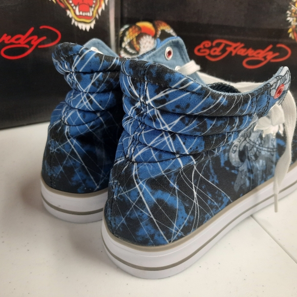 Ed Hardy "Justice" Sneakers Shoes Hi-Top Men's Sz 11 Blue White Art Streetwear - Picture 3 of 8